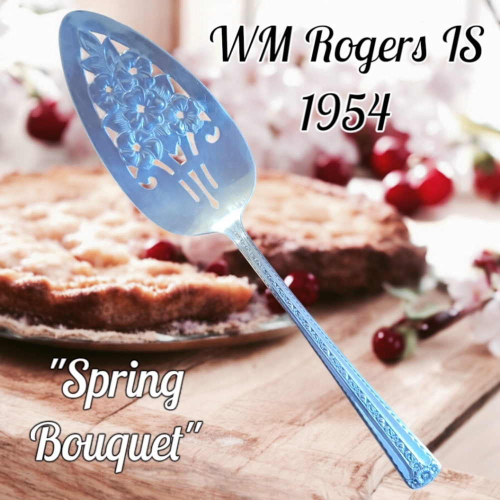 1 Vtg Wm Rogers IS Spring Bouquet Silverplated Cake Pie Server 1954 8.5”